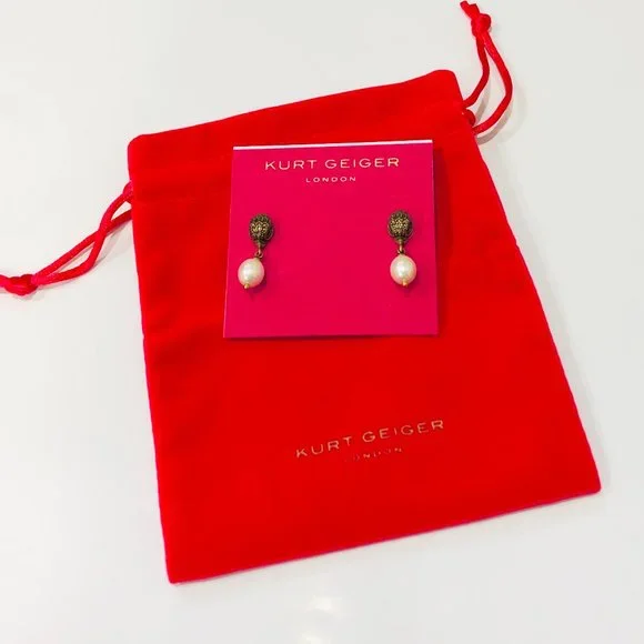 KURT GEIGER Eagle Faux Pearl Drop Earrings Anniversary Gift Gold Tone KG10 - Picture 4 of 4